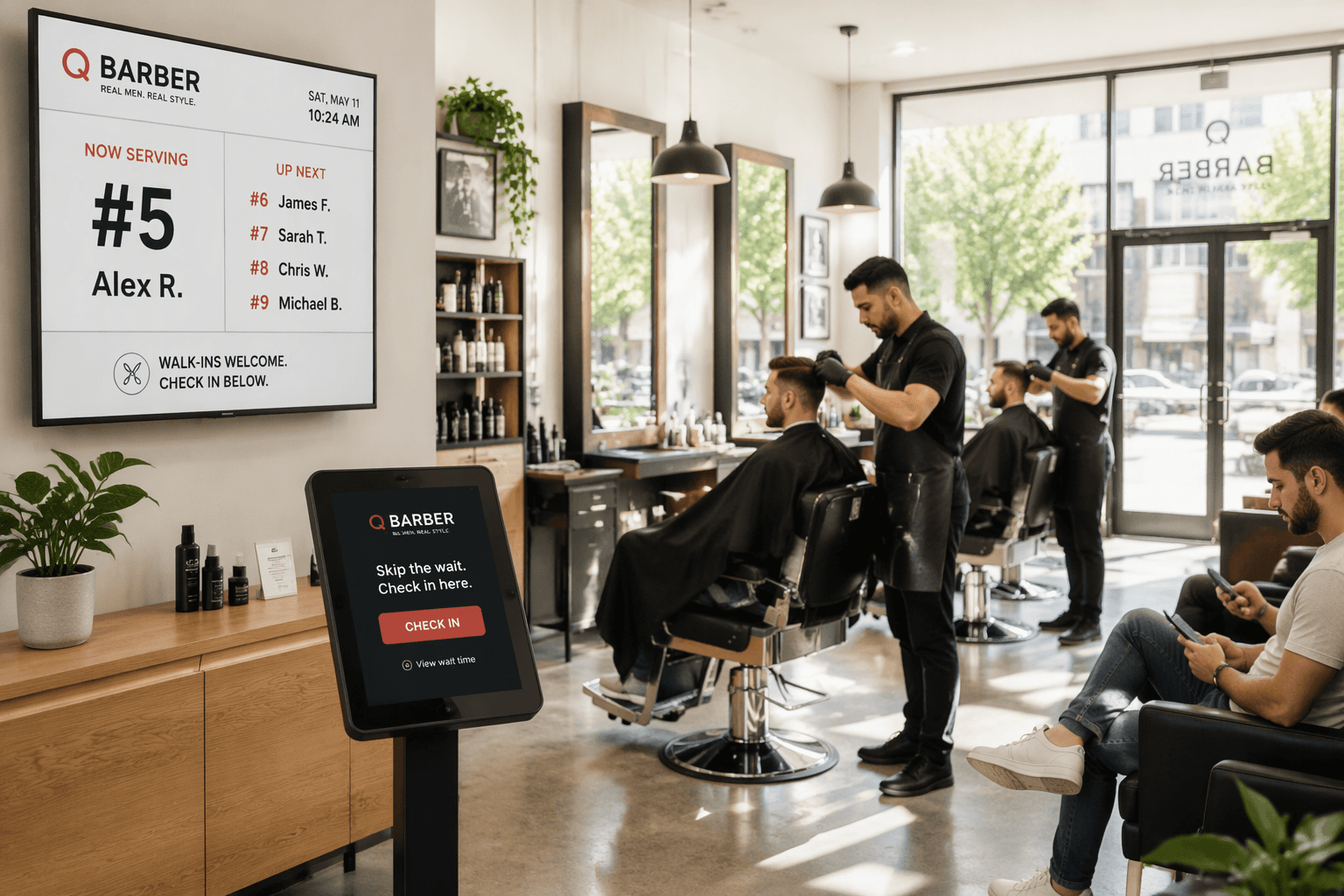 Modern barbershop interior with cinematic lighting